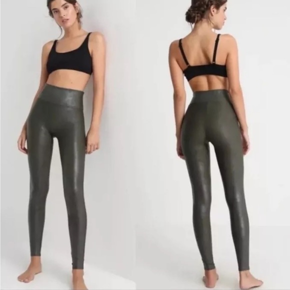 Spanx Rich Olive Faux Leather liquid Leggings | size large - Picture 2 of 5